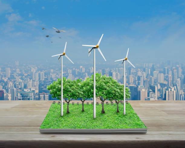 Wind turbines, Business ecological energy concept stock photo
