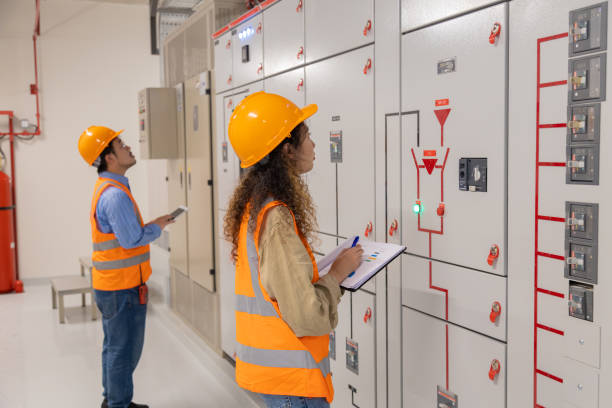 istock Engineer under checking the industry chilled water fan coil unit air conditioner is water cooling tower air chiller HVAC system of large industrial building to control air system 1403411623