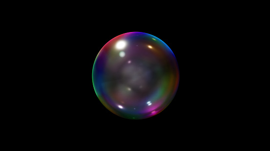 One soap bubble on a black background.3D Rendering.