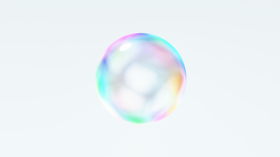 One soap bubble on a white background.3D Rendering.