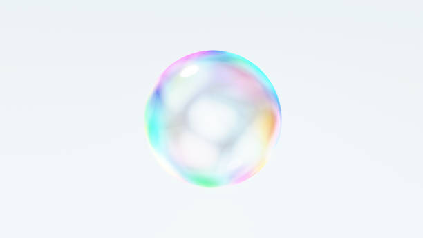 один мыльный пузырь на белом фоне.3d рендеринг. - soap sud bubble mid air circle стоковые фото и изображения