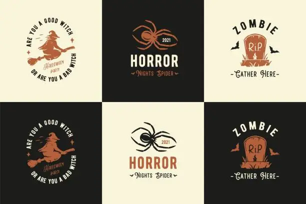 Vector illustration of Halloween set of design for spooky mystery holiday