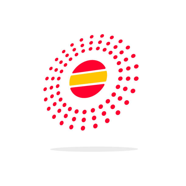 logo sun energy tech lub solar technology logotyp światła ikona, nano atom circle 3d dot sign, red yellow color abstract modern innovation brand design image - business solution flash stock illustrations