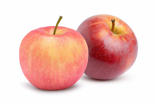 Red and pink apples fruit isolated on white background.