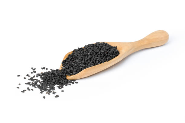 semilla de sésamo negro - sesame seed spoon scoop fotografías e imágenes de stock