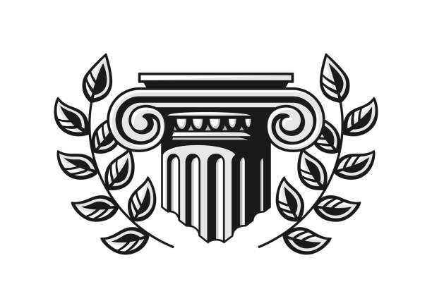 ilustrações de stock, clip art, desenhos animados e ícones de antique column pillar pedestal with wreath. law firm vector logo. architectural element - column roman vector architecture