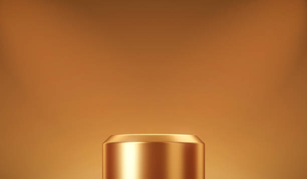 istock Gold empty stage 3d podium background with golden presentation pedestal product platform scene or premium luxury award stand studio show and elegant shiny geometric display space template on backdrop. 1403420635