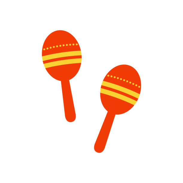 Red maracas with a yellow pattern on a white background for a higher design. Red maracas with a yellow pattern maraca stock illustrations