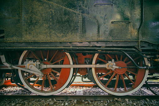 Drive wheels to a large steam train