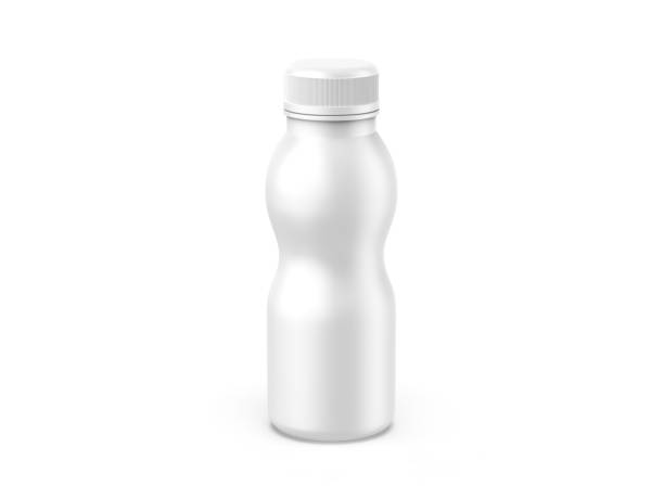istock Plastic bottle mockup for milk, yogurt and dairy products, matte plastic bottle with screw cap for branding and mock up, 3d render illustration stock photo 1403422467