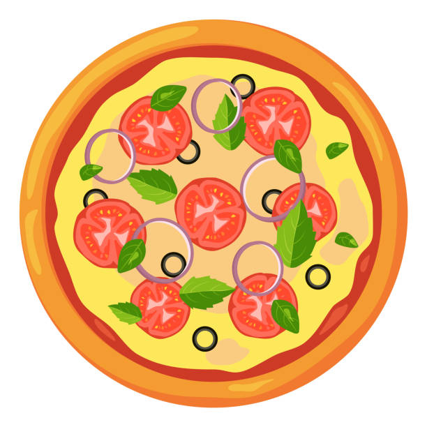 illustrazioni stock, clip art, cartoni animati e icone di tendenza di icona dei cartoni animati margherita. pizza fresca al pomodoro gustosa - pizza margherita