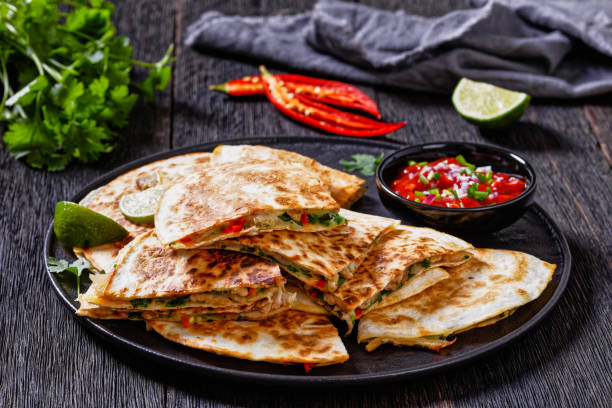 istock quesadilla with chicken, cheese, chilli, greens 1403424991
