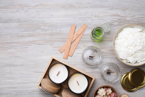 istock Flat lay composition with homemade candles 1403425208