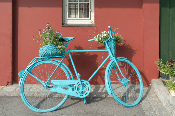 istock Blue decrative bicycle with flowers, Norway 1403425297