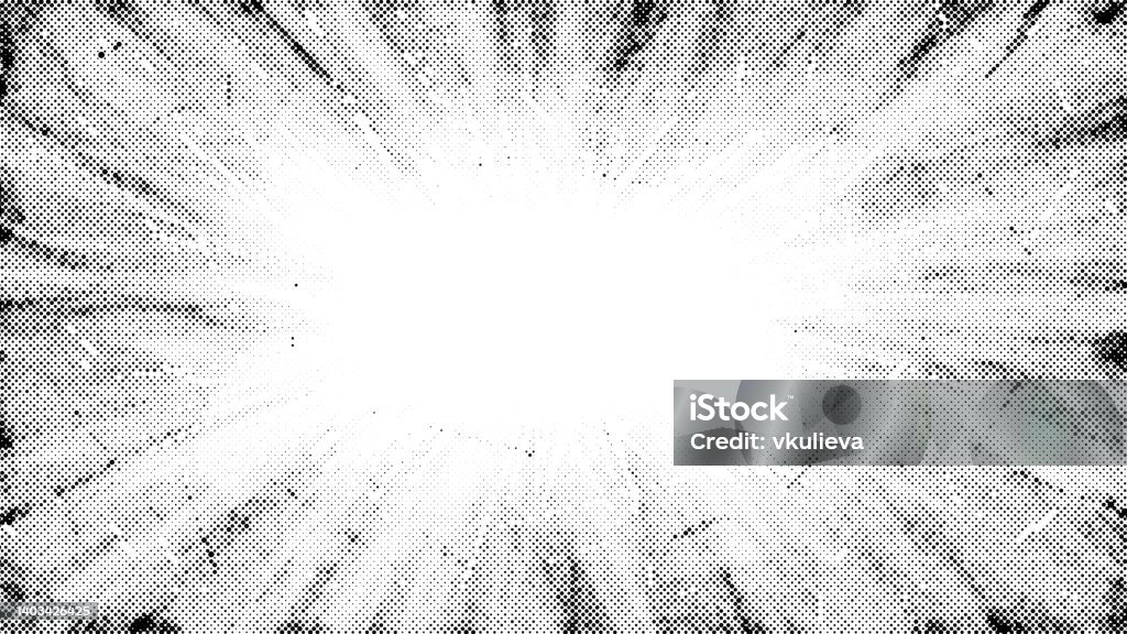 Halftone radial texture. Comic style grain background. Pop art faded textured frame. Grunge speckle effect. Dotted particles print wallpaper. Pixelated gradient vector backdrop - Royalty-free Grunge-beeldtechniek vectorkunst Halftone radial texture. Comic style grain background. Pop art faded textured frame. Grunge speckle effect. Dotted particles print wallpaper. Pixelated gradient vector backdrop - Royalty-free Grunge-beeldtechniek vectorkunst