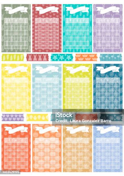 Twelve Calendars For Personal Planner Stock Photo - Download Image Now - Calendar, Cute, Monthly Event