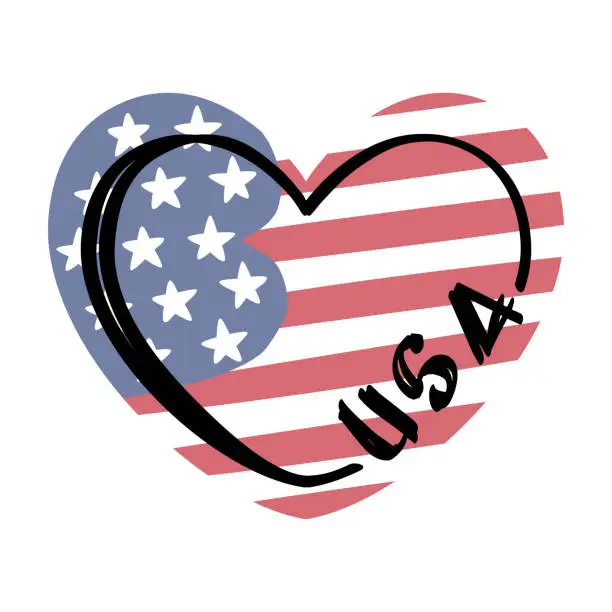 Vector illustration of Heart with USA flag independence day