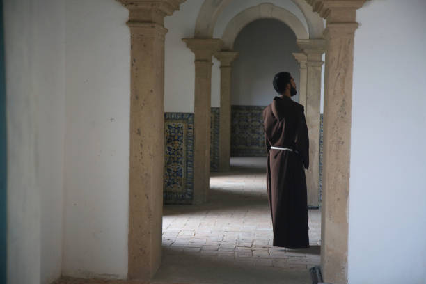salvador, bahia, brazil - june 16, 2022: Franciscan monk seen during Corpus Christi holiday celebration at the Basilica Cathedral of the city of Salvador
