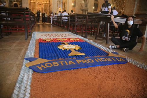 salvador, bahia, brazil - june 16, 2022: Catholics celebrate Corpus Christi holiday with mass at the Basilica Cathedral in the Historic Center in the city of Salvador.