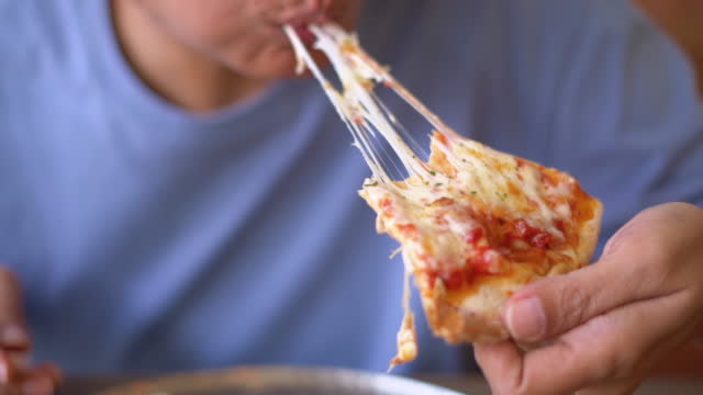 Eating Cheese Pizza Slow Motion