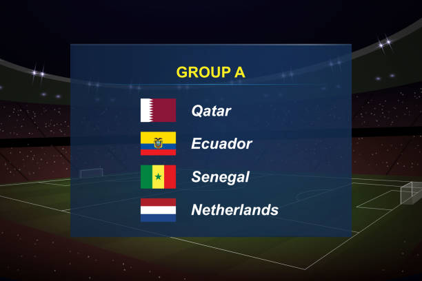 world tournament group. soccer tournament broadcast graphic template. - qatar senegal stock illustrations