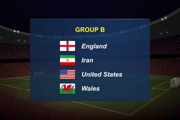 światowa grupa turniejowa. szablon graficzny transmisji turnieju piłkarskiego. - iran wales stock illustrations