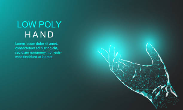 istock Human hand presses a button with the index finger. Intelligent technology innovation. business idea 3d low poly low poly glyph isolated vector illustration 1403443587