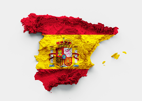 Spain Map and flag 3d topographic map 3d illustration