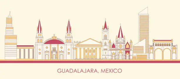 Vector illustration of Cartoon Skyline panorama of city of Guadalajara, Mexico - vector illustration