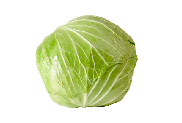 капусту выделяют на белом фоне с обтравочным контуром. - head cabbage стоковые фото и изображения