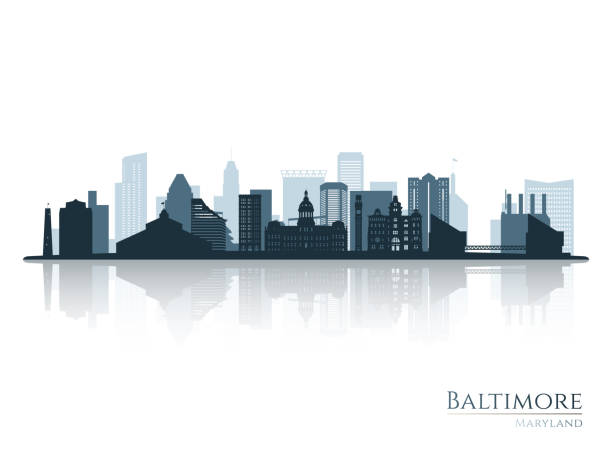 kuvapankkikuvitukset aiheesta baltimoren siluetti heijastuksella. maisema baltimoressa, marylandissa. vektorikuva. - baltimore