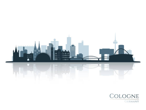 ilustrações de stock, clip art, desenhos animados e ícones de cologne skyline silhouette with reflection. landscape cologne, germany. vector illustration. - renânia