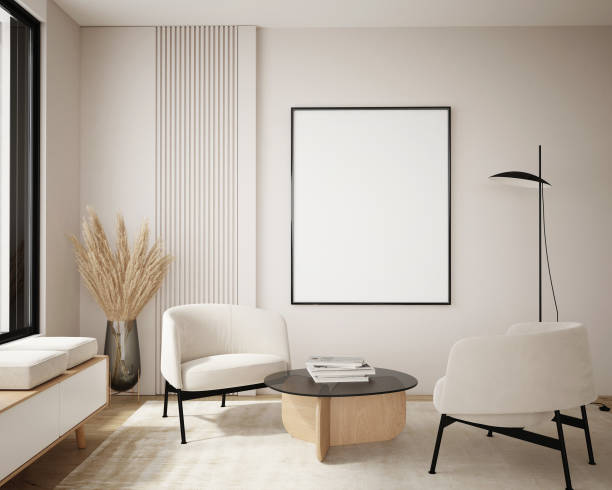 istock mock up poster frame in modern interior background, living room, Scandinavian style, 3D render, 3D illustration 1403453308