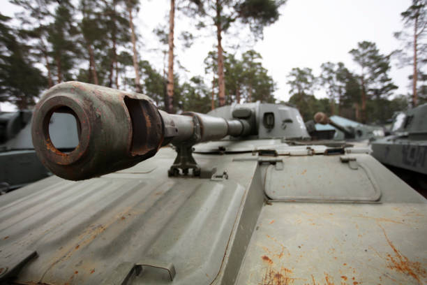 istock The muzzle of a modern battle tank. Military vehicle. 1403454045