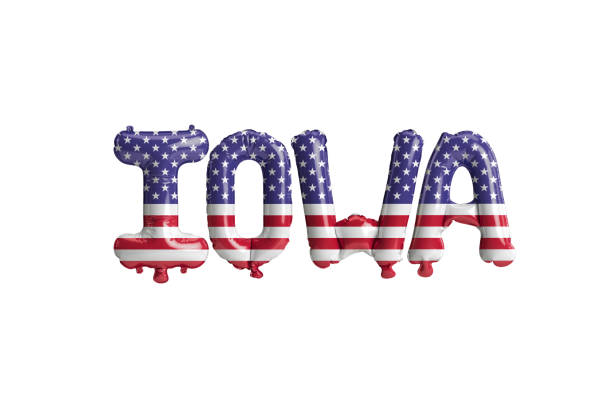 3d illustration of iowa-letter balloons with usa flag colors isolated on white background 3d illustration of iowa-letter balloons with usa flag colors isolated on white background iowa flag stock pictures, royalty-free photos & images