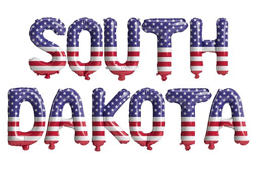 3d illustration of South dakota-letter balloons with usa flag colors isolated on white background