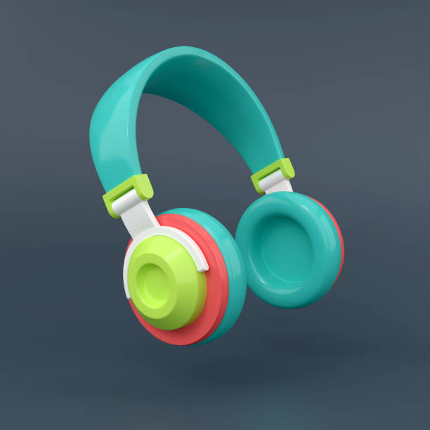 istock Colorful headphones on a dark background.3D illustration. 1403459381