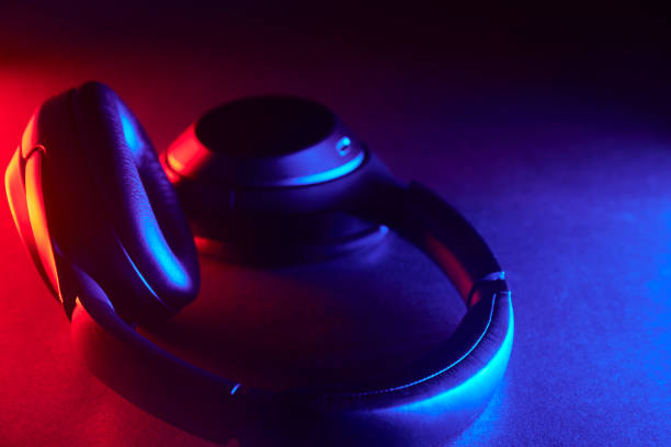 istock Headphones with red and blue gradient led lights 1403459835