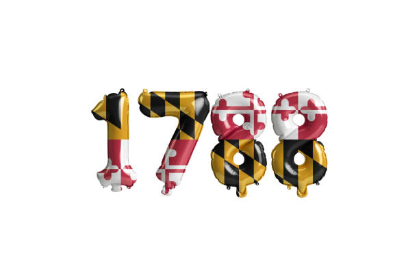 ilustração 3d de balão de 1788 com cores de bandeira de maryland isoladas no fundo branco - maryland flag state maryland state flag - fotografias e filmes do acervo