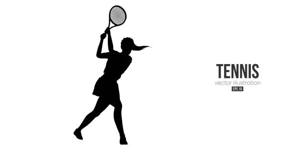 Abstract silhouette of a tennis player on white background. Tennis player woman with racket hits the ball. Vector illustration Abstract silhouette of a tennis player on white background. Tennis player woman with racket hits the ball. Vector illustration lifestyle backgrounds audio stock illustrations