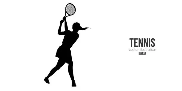 Vector illustration of Abstract silhouette of a tennis player on white background. Tennis player woman with racket hits the ball. Vector illustration