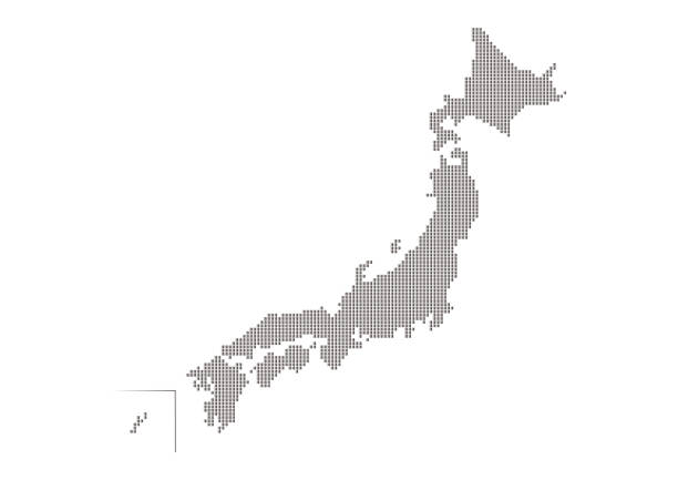 ilustraciones, imágenes clip art, dibujos animados e iconos de stock de mapa de japón. patrón de mosaico de degradado negro. ilustración vectorial. - región de tohoku