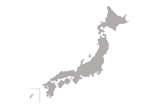 ilustrações, clipart, desenhos animados e ícones de mapa do japão. padrão de mosaico de gradiente negro. ilustração vetorial. - região de tohoku