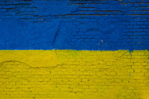 istock The Ukrainian flag painted on an old stone wall 1403464473
