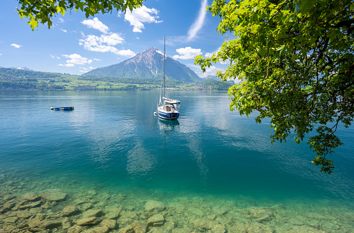 Beautiful landscape of Switzerland with lake and alps