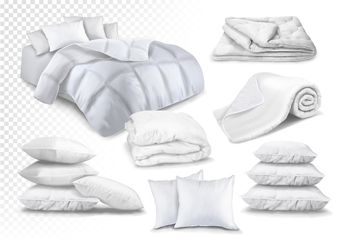Set white blanket and pillows. Vector illustration.