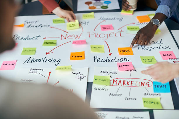 istock Close up of creative business team brainstorming while analyzing mind map during the meeting. 1403474485