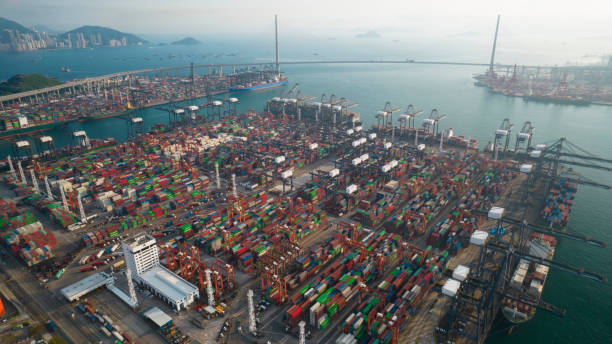 istock Kwai Tsing container terminal port view in drone 1403476148