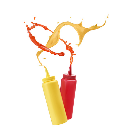 mustard and ketchup beautifully fly out of the bottle