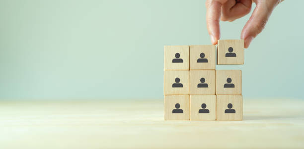 istock Employee recruitment and team building concept. Work collaboration for achieving goal and successful business. Productive people skills. Wooden cubes with recruiting, team building icons. HRM Banner. 1403478522